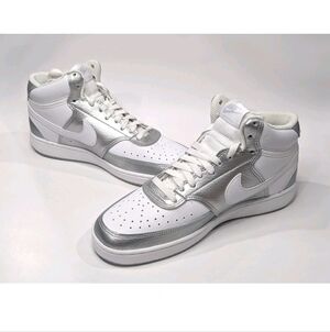 Nike Court Vision Mid White Metallic Silver Athletic Shoes Women's Size 11.5